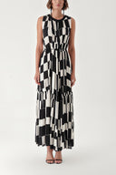 Black White Sleeveless ruffled maxi dress 94263