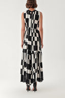 Black White Sleeveless ruffled maxi dress 94263