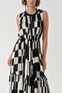 Black White Sleeveless ruffled maxi dress 94263