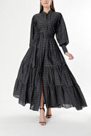 Black Balloon sleeve ruffled shirt dress 94301