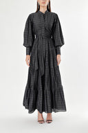 Black Balloon sleeve ruffled shirt dress 94301