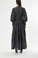 Black Balloon sleeve ruffled shirt dress 94301