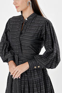 Black Balloon sleeve ruffled shirt dress 94301