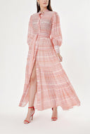 Burgundy Balloon sleeve ruffled shirt dress 94301