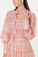 Burgundy Balloon sleeve ruffled shirt dress 94301