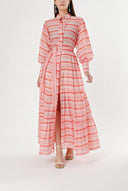 Red Balloon sleeve ruffled shirt dress 94301