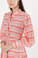 Red Balloon sleeve ruffled shirt dress 94301