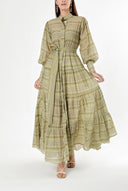 Green Balloon sleeve ruffled shirt dress 94301