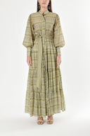 Green Balloon sleeve ruffled shirt dress 94301