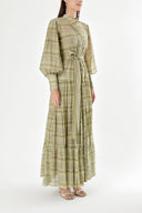 Green Balloon sleeve ruffled shirt dress 94301