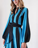 Black Blue Contrast colored shirt dress 94302