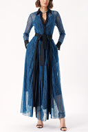 Blue LONG SHIRT DRESS WITH PLEATED LACE 94305