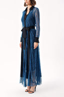 Blue LONG SHIRT DRESS WITH PLEATED LACE 94305