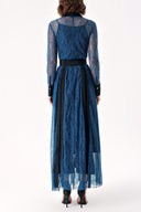 Blue LONG SHIRT DRESS WITH PLEATED LACE 94305