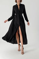 Black Pleated wide cut shirt dress 94309