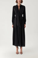 Black Pleated wide cut shirt dress 94309