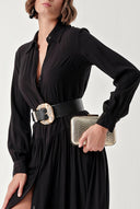 Black Pleated wide cut shirt dress 94309