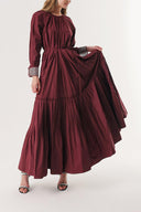 Burgundy Pleated detail cuff with crystal stone loose-fit dress 94310