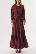 Burgundy Pleated detail cuff with crystal stone loose-fit dress 94310