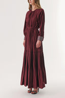 Burgundy Pleated detail cuff with crystal stone loose-fit dress 94310