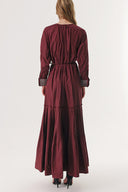 Burgundy Pleated detail cuff with crystal stone loose-fit dress 94310