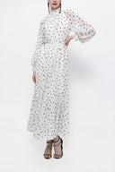 White Pleated wide cut long dress 94315