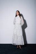White Pleated wide cut long dress 94315
