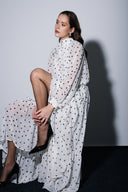 White Pleated wide cut long dress 94315