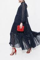 Navy Blue Pleated wide cut long dress 94315