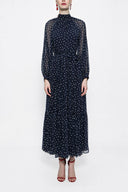 Navy Blue Pleated wide cut long dress 94315