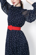 Navy Blue Pleated wide cut long dress 94315