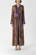 Leopard-Mor İki renkli Büzgülü uzun elbise 94318