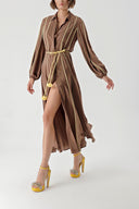 Brown Long dress with piping 94321
