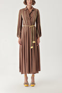 Brown Long dress with piping 94321