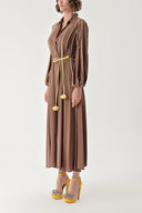 Brown Long dress with piping 94321