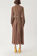 Brown Long dress with piping 94321