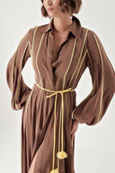 Brown Long dress with piping 94321
