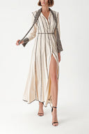 Beige Long shirt dress with contrast piping detail 94325