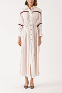 Ecru Comfortable dress with pleated wooden bead details 94329