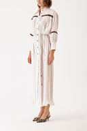 Ecru Comfortable dress with pleated wooden bead details 94329