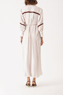 Ecru Comfortable dress with pleated wooden bead details 94329