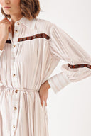 Ecru Comfortable dress with pleated wooden bead details 94329