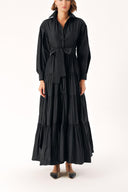 Black Long pleated dress with belt 94332