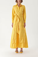 Yellow Long taffeta dress with piece skirt detail 94333