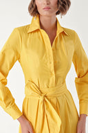 Yellow Long taffeta dress with piece skirt detail 94333