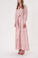 Salmon Long taffeta dress with piece skirt detail 94333