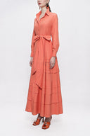 Peach Long taffeta dress with piece skirt detail 94333