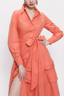 Peach Long taffeta dress with piece skirt detail 94333