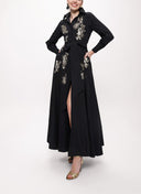 Black Sequin embroidered long taffeta shirt dress 94334