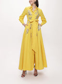 Yellow Sequin embroidered long taffeta shirt dress 94334
